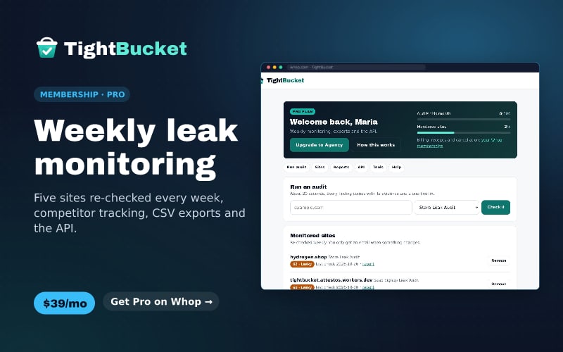 TightBucket Pro: Weekly leak monitoring