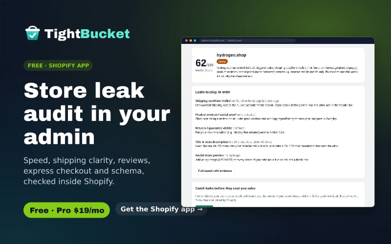 TightBucket for Shopify: Store leak audit in your admin